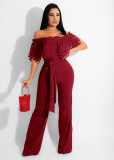 SC Sexy Slash Neck Sashes Jumpsuit MZ-2707