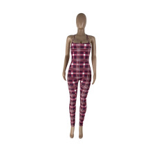 SC Sexy Plaid Backless Cross Strap Jumpsuit NYMF-272