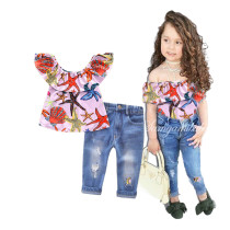 SC Kids Girl Print Top+Jeans Pants 2 Piece Sets YKTZ-2092