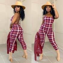 SC Sexy Plaid Backless Cross Strap Jumpsuit NYMF-272