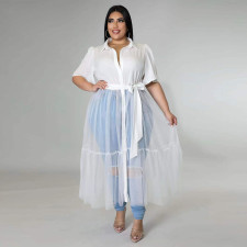 SC Plus Size Solid Mesh Patchwork Sashes Maxi DressYNB-7248-1