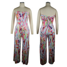 SC Sexy Printed Strapless Wide Leg Jumpsuit TE-4389