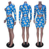 SC Floral Print Long Sleeve Mini Skirt 2 Piece Sets MDF-5309