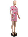 SC Floral Print Short Sleeve Mini Skirt 2 Piece Sets SMF-81134