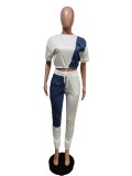 SC Denim Pachwork Two Piece Pants Sets MEM-88435