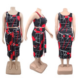 SC Plus Size Printed Sleeveless Midi Skirt 2 Piece Sets PHF-13279