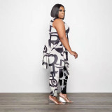 SC Plus Size Printed Sleeveless Split Two Piece Pants Sets PHF-13278