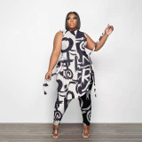 SC Plus Size Printed Sleeveless Split Two Piece Pants Sets PHF-13278