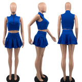 SC Solid Sleeveless Zipper Top Pleated Mini Skirt 2 Piece Sets JCF-7084