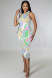 SC Sexy Printed Sleeveless Slim Midi Dress MZ-2733