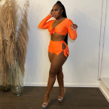 SC Sexy Bow-Tie Crop Top And Shorts Two Piece Sets YIY-5342