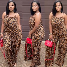 SC Plus Size Leopard Print Sling Jumpsuit BYMF-60801