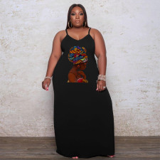 SC Plus Size Sexy Printed Sling Maxi Dress WAF-7208225