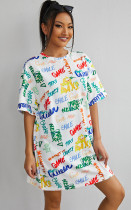 SC Graffiti Print Casual Short Sleeve Dress YACF-YC8007