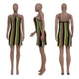 SC Sexy Striped Knit Spaghetti Strap Mini Dress TR-1207