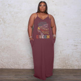 SC Plus Size QUEEN Letter Loose Sling Maxi Dress WAF-7208114