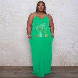 SC Plus Size QUEEN Letter Loose Sling Maxi Dress WAF-7208114