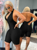 SC Plus Size Solid Halter Backless Tight Romper XYMF-88111