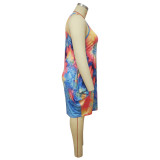 SC Plus Size Tie Dye Print Sleeveless Irregular Dress NNWF-7453
