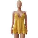 SC Sexy Ruffled V Neck Cross Strap Top CM-8608