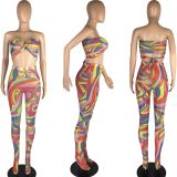 SC Sexy Mesh Printed Wrap Chest Two Piece Pants Sets LM-8316
