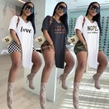 SC Casual Printed V-Neck Slit Mid-Length Top Shorts Two Piece Sets XYKF-9050