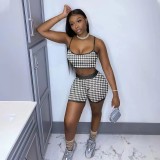 SC Fashion Houndstooth Print Camisole Shorts Two Piece Sets XYKF-9028
