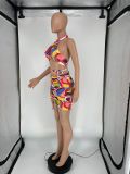 SC Printed Sexy Halter Top And Skirt Two Piece Set XYKF-9027