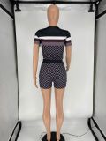 SC Letter Plaid Print Short Sleeve Pockets Shorts 2 Piece Sets XYKF-9030