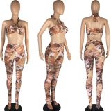 SC Sexy Mesh Printed Wrap Chest Two Piece Pants Sets LM-8316