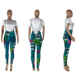 SC Plus Size T Shirt+Plaid Strap Pants 2 Piece Sets NYMF-273