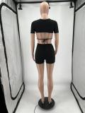SC Solid Backless Two Piece Shorts Set YIM-254