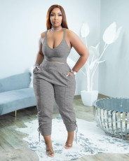 SC Plus Size Solid Tank Top And Pants 2 Piece Sets SLF-7050