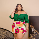 SC Plus Size Sexy Off Shoulder Mini Skirt Two Piece Sets PHF-13281