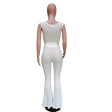 SC White Crop Top Flared Pants Two Piece Sets BN-B830