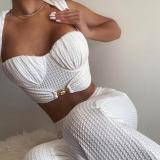 SC White Crop Top Flared Pants Two Piece Sets BN-B830