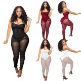 SC Plus Size Sexy See Through Ruched Jumpsuit YNSF-1815