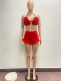 SC Sexy Ruffled Bra Top And Shorts Two Piece Sets NYF-8111