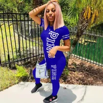 SC PINK Letter Print T Shirt And Pants 2 Piece Sets XMF-117
