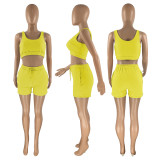SC Casual Sports Solid Color Sleeveless Top And Shorts Two Piece Sets CH-8163