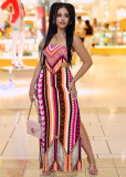 SC Sexy Printed Strapless Hollow Out Split Maxi Dress JPF-1070