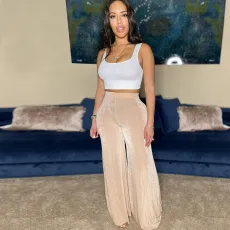 SC Solid High Waist Wide Leg Pants SH-390315