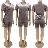 SC Solid V Neck T Shirt And Shorts 2 Piece Sets FNN-8673