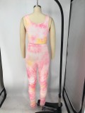 SC Tie Dye Print Tank Tops Stacked Pants 2 Piece Sets XMY-9254