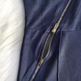 SC Plus Size Solid One Shoulder Zipper Jumpsuit HEJ-8013