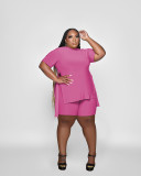 SC Plus Size Solid Split Top And Shorts 2 Piece Sets MUKF-077