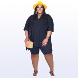 SC Plus Size Solid Casual Two Piece Shorts Sets WAF-77454