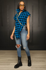 SC Casual Plaid Irregular Shirt Top YH-5260