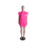 SC Solid Hooded Sleeveless Loose Mini Dress YM-9314