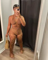 SC Sexy Fashion Hollow Perspective Fishing Net Hook Bra And Pants 2 Piece Set FSL-F009